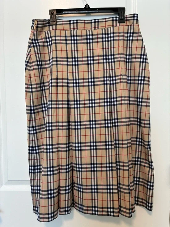 Urban Outfitters Beige Plaid A-Line Skirt with Navy & Red Stripes - Picture 2 of 3